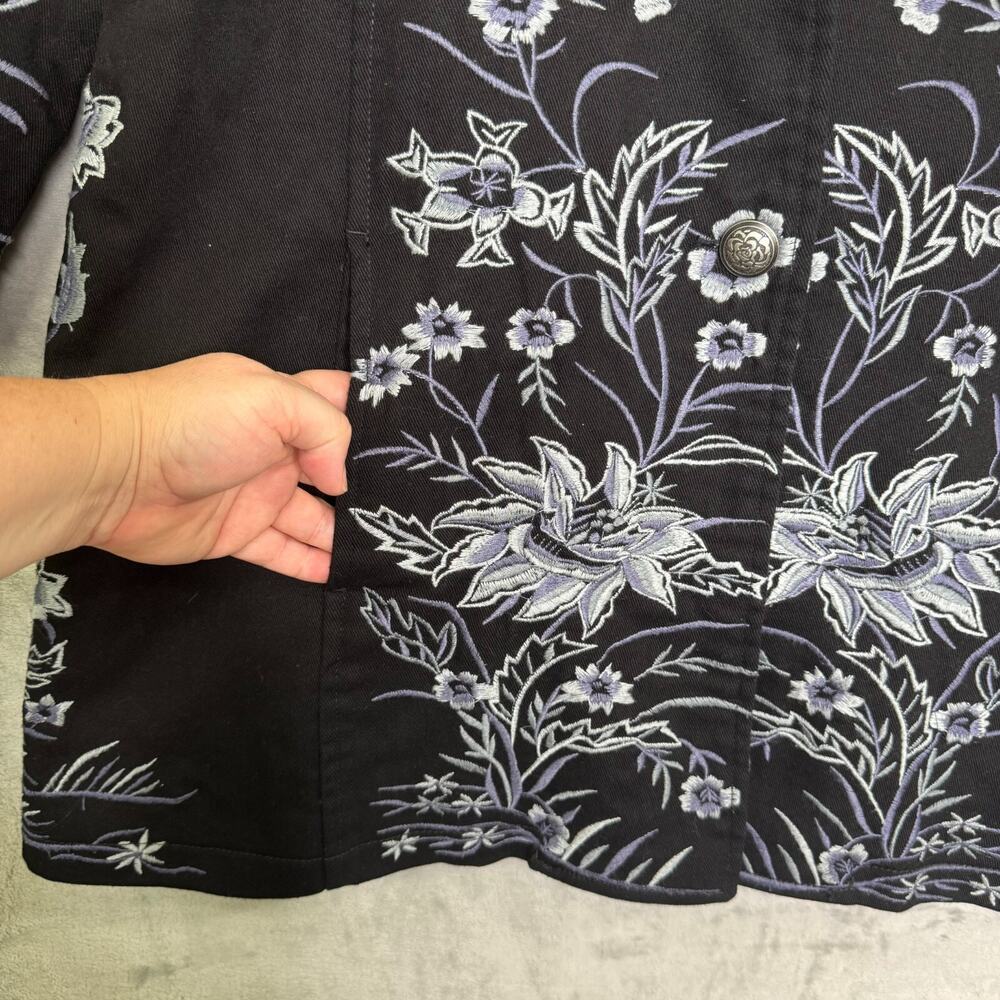 Ali Miles Black Jean Jacket with White & Light Blue Floral Embroidery - Picture 10 of 14